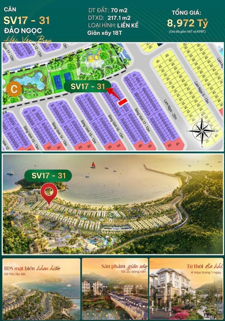 Giỏ hàng Đảo Ngọc Vinhomes Hải Vân Bay Đà Nẵng mới nhất 2026 với quỹ căn liền kề, biệt thự giá tốt từ Bình Minh Land.