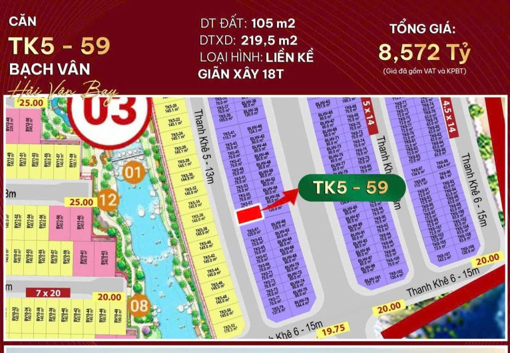 Bán Nhà Liền Kề Hải Vân Bay - Căn TK5-59 Bạch Vân Sơ Hữu Lâu Dài, Giá Chỉ 8,572 Tỷ