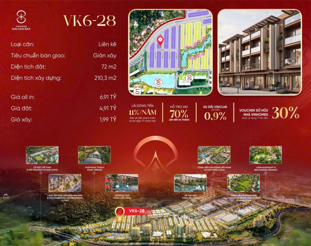 Bán căn liền kề VK6-28 Vinhomes Hải Vân Bay – Giá chỉ 6.91 tỷ – Chính sách ưu đãi khủng 30%