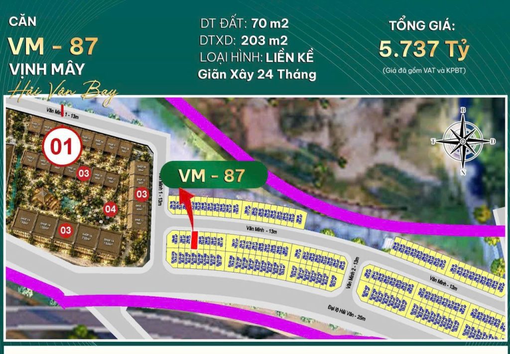 ​Bán Căn Liền Kề VM-87 Vịnh Mây - Hải Vân Bay | Giá Tốt Chiết Khấu Cao
